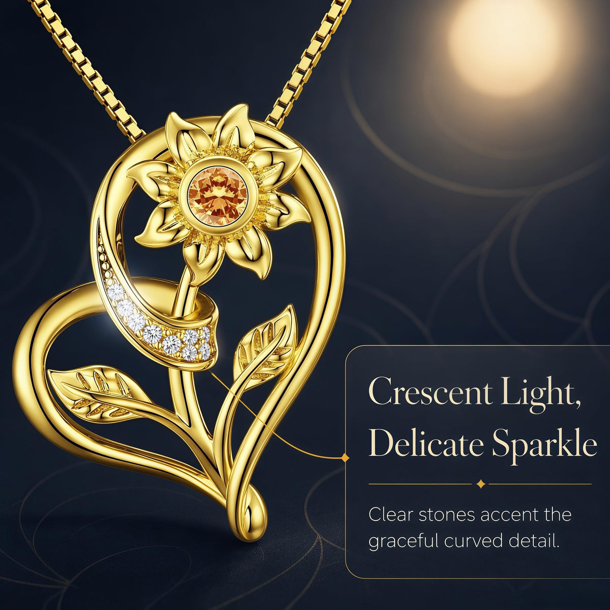 Sunflower Heart Necklace for Women Gold Toned Alloy Pendant - Hercaise Official Imagery - 3