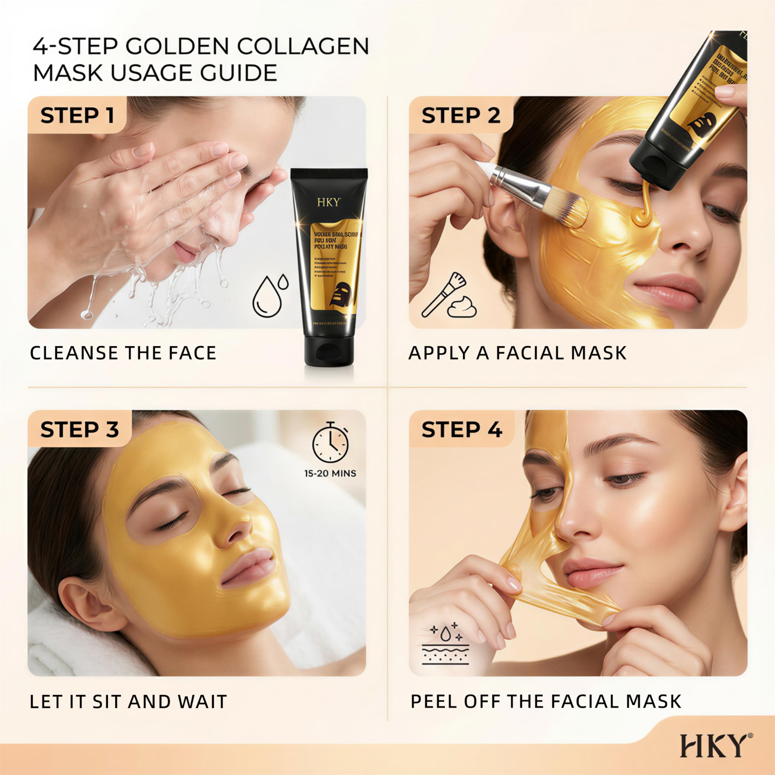 Gold Dual-Anti Collagen Peel Off Face Mask, 7x Hyaluronic Acid - HKY