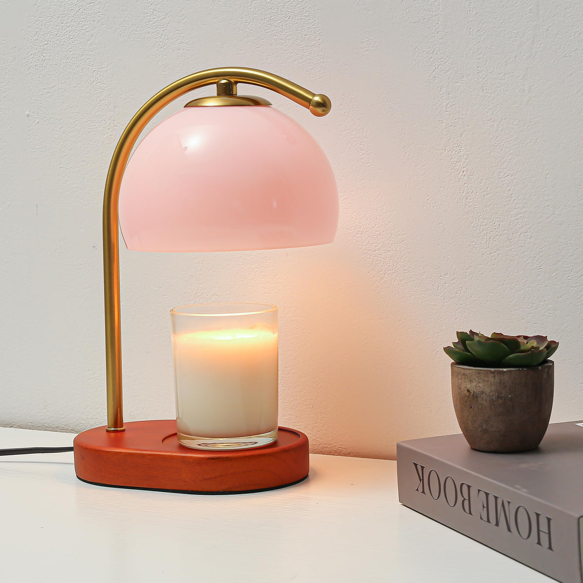 FCTWAKS Mid Century Pink Glass Candle Warmer Lamp with Timer - FCTWAKS Official Imagery - 5