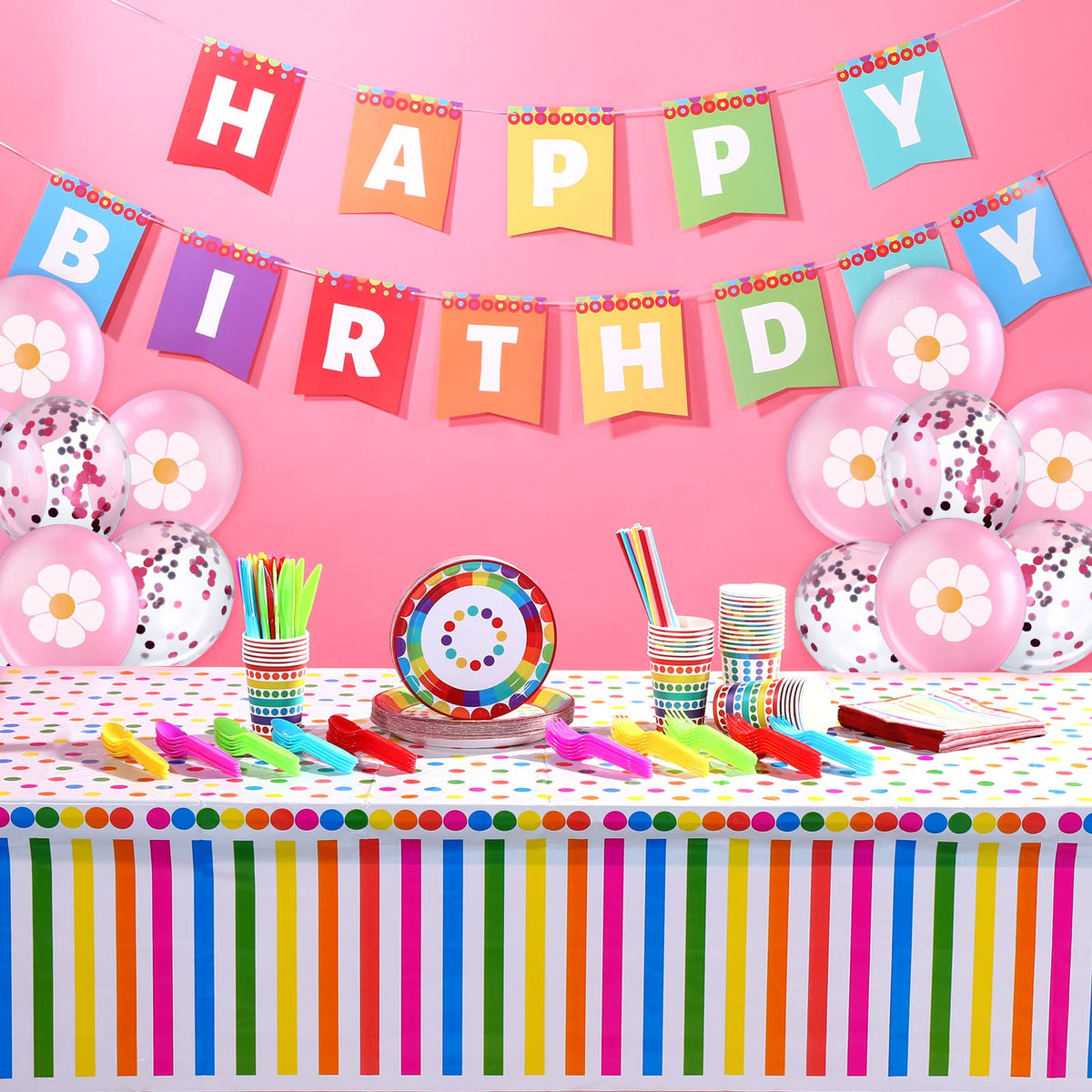 Sepamoon 258 Pcs Rainbow Style Birthday Party Supplies - Sepamoon Official Imagery - 6