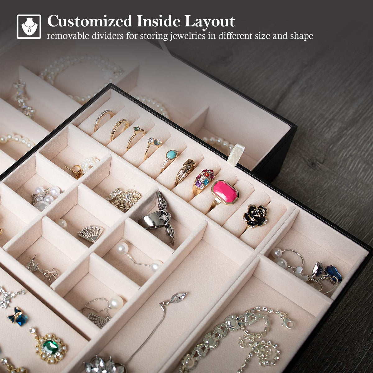 ProCase 2 Layers Jewelry Box for Women Black - ProCase Official Imagery - 6
