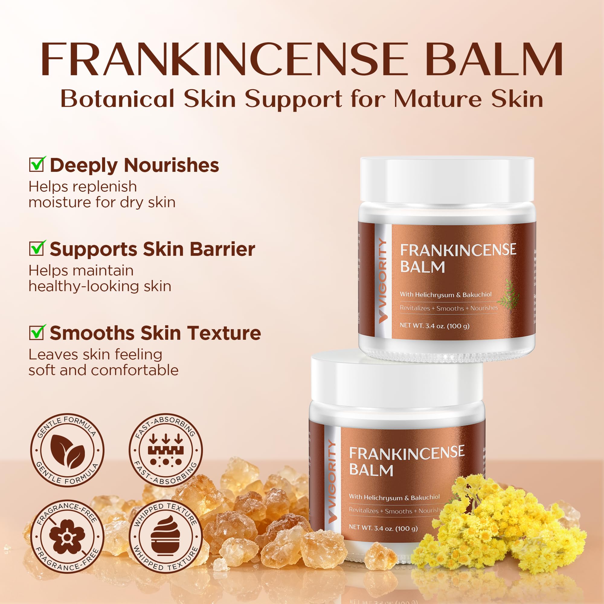 Vigority Frankincense Balm for mature skin, 3.4 oz, moisturizing skin moisturizer with natural frankincense extract.
