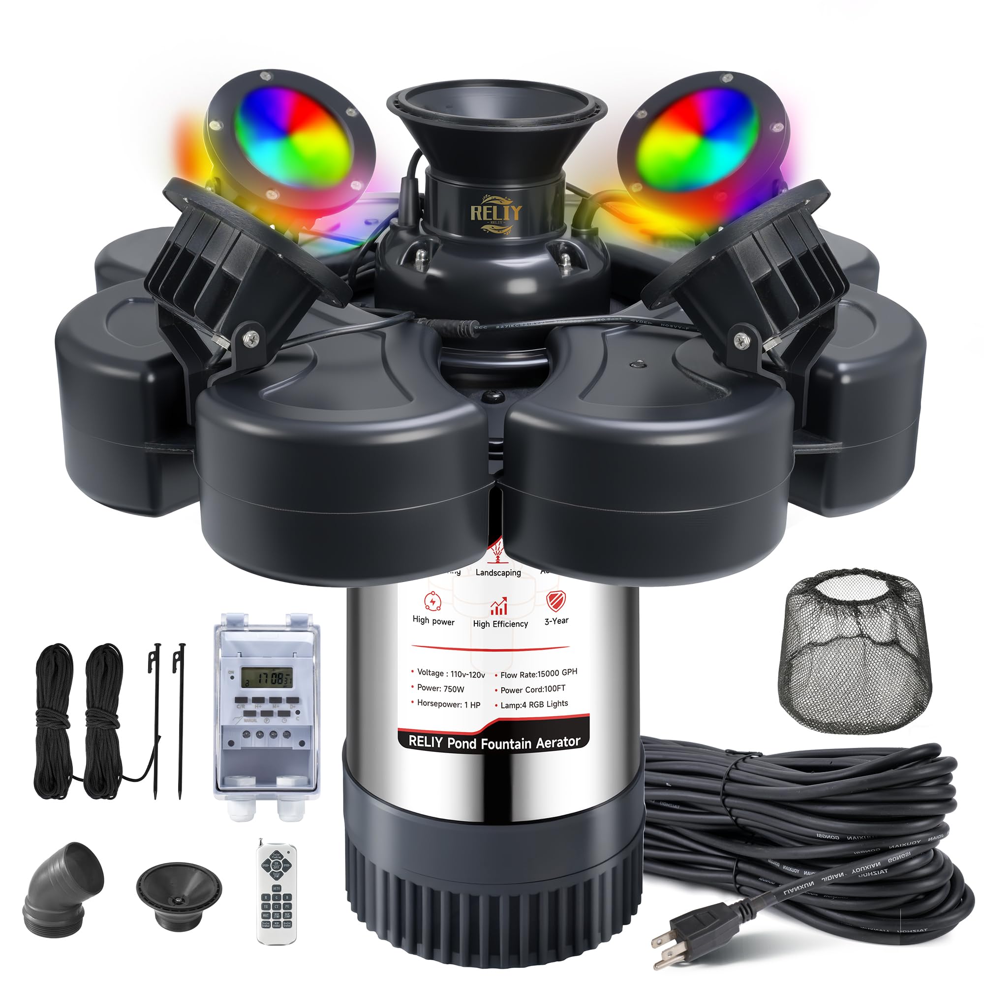 RELIY Pond Fountain Aerator, 1HP 110V 15000 GPH Fountain Pump, Fu - RELIY Official Product View 9