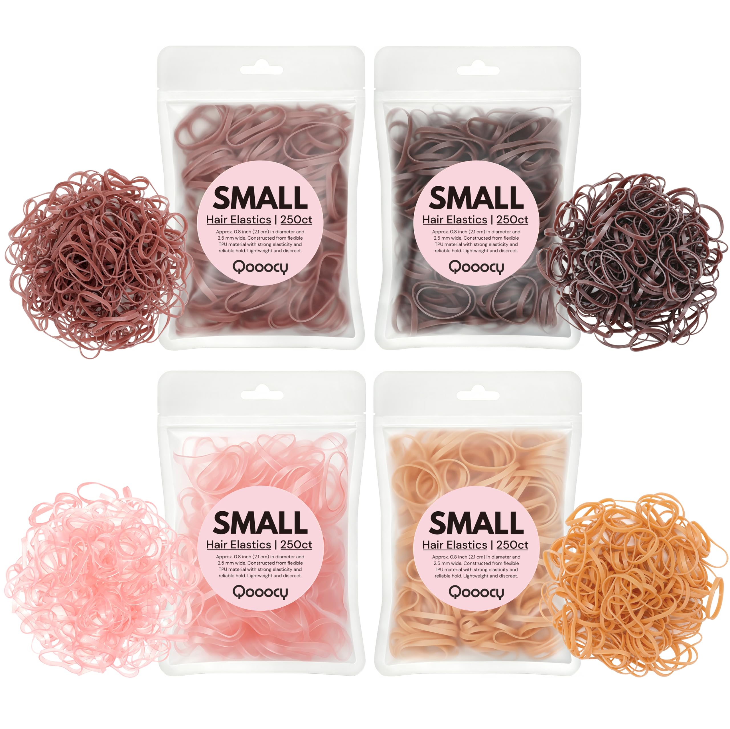 Small Hair Rubber Bands Ponytail Elastics Braiding, Caramel, 1000 Ct