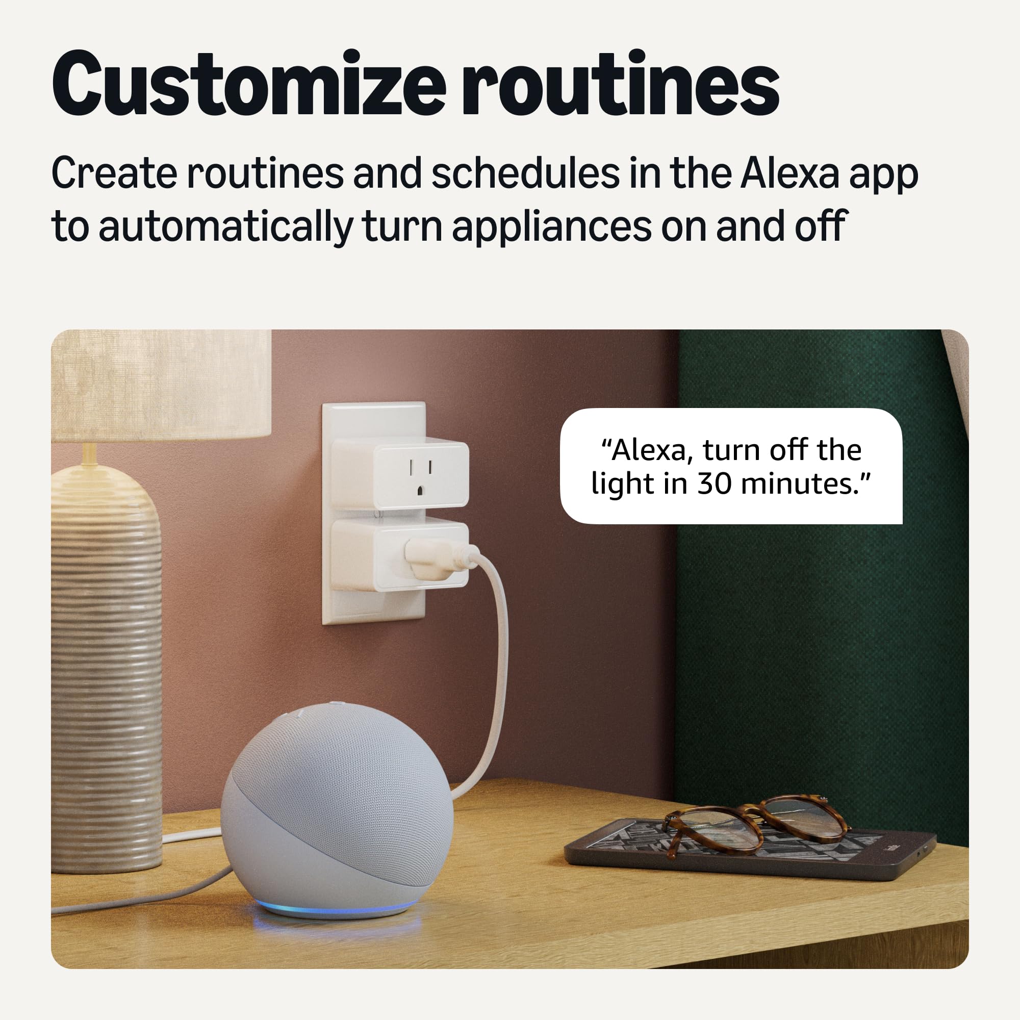Amazon Basics Smart Plug, Works with Alexa Only, Voice Control, Remote APP Contr - Amazon Basics Official Product View 4