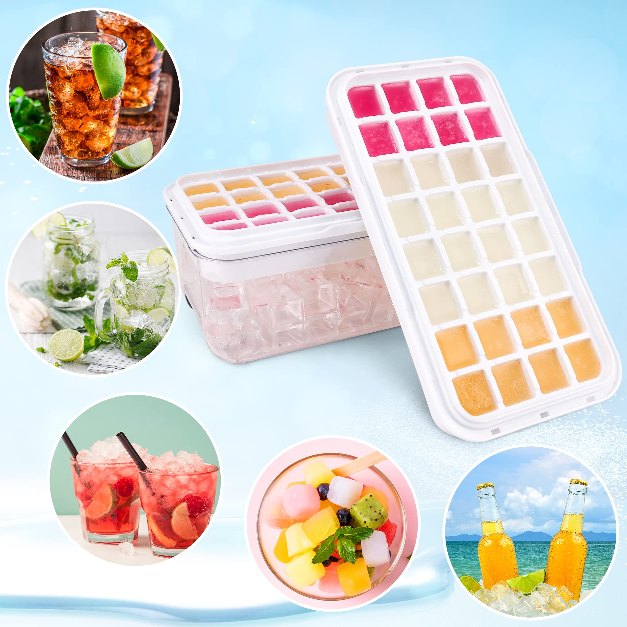 QUELIEN Ice Trays for Freezer with Lid & Bin, Ice Cube Tray Making 64 pcs Ice Cu - QUELIEN Official Product View 6