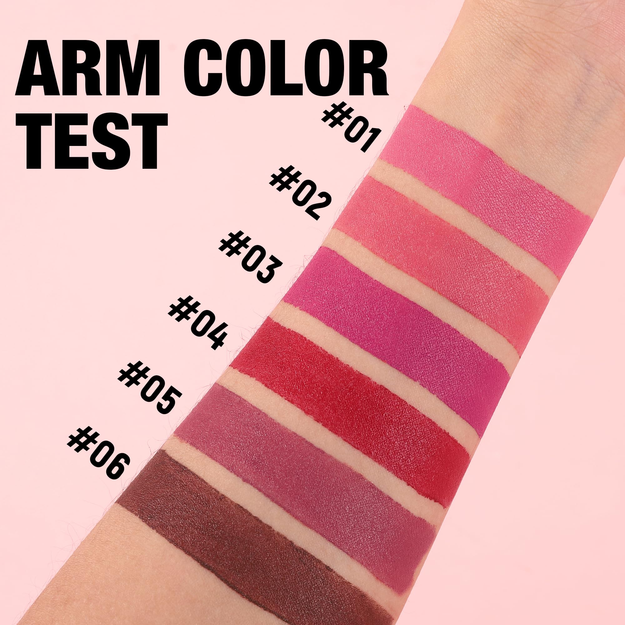 SAUBZEAN Long Lasting Matte Velvet Lipstick in Fuchsia Rose, close-up of the vibrant pink lipstick tube with a matte finish.