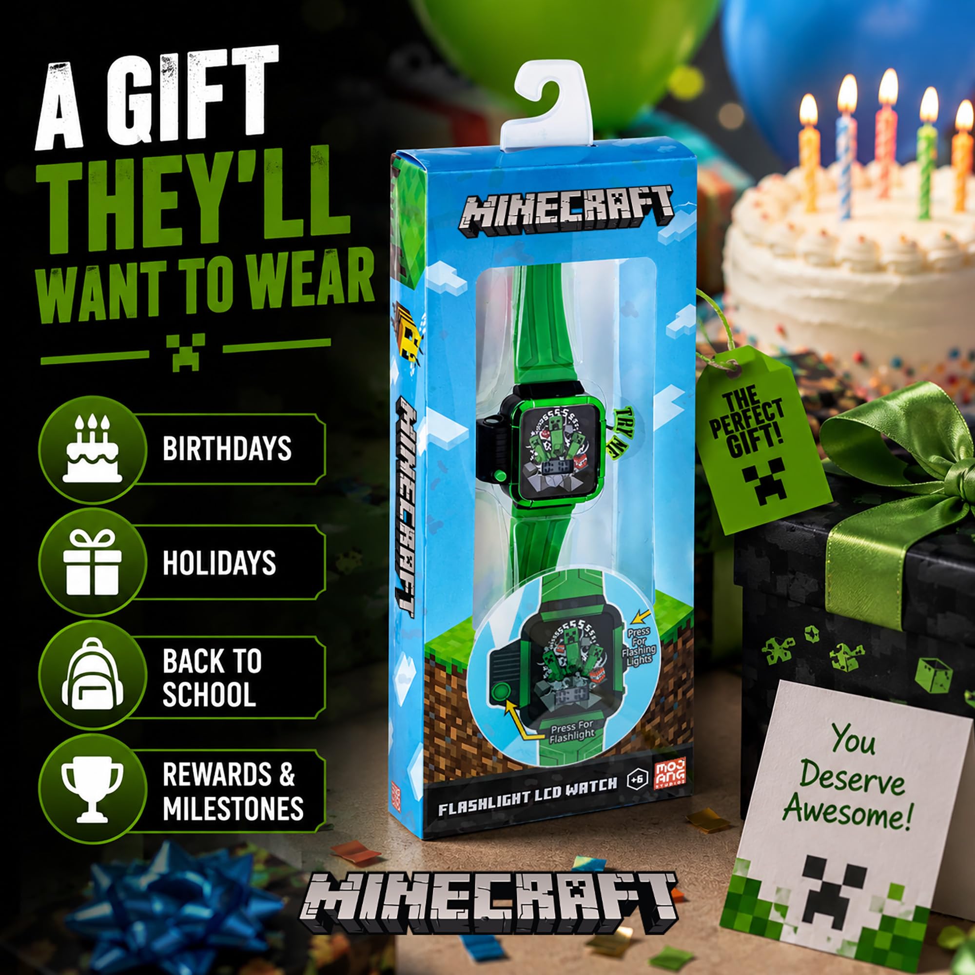 Accutime Minecraft Kids LCD Flashlight Watch with Creeper Graphic – Di - View 6