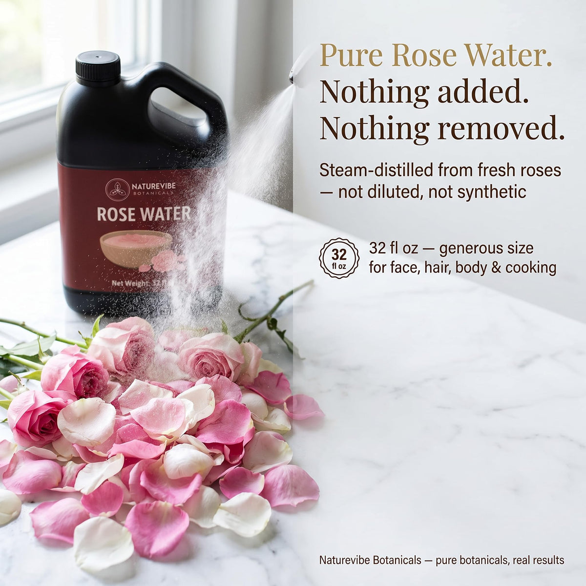 Naturevibe Botanicals Pure Rose Water Toner 32 oz Hydrating - Naturevibe Botanicals Official Imagery - 4