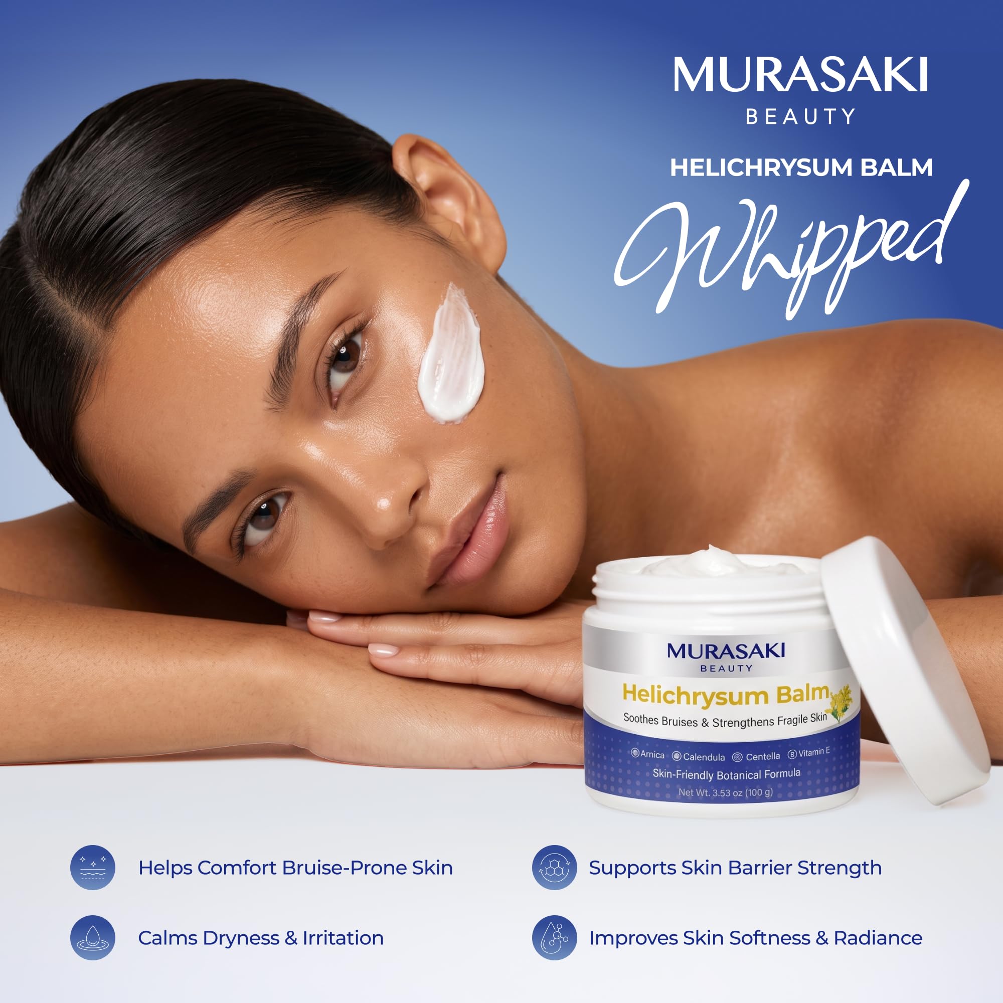 MURASAKI BEAUTY Helichrysum Balm with Botanical Extracts, Deep Hydration Helichrysum Balm for Bruise-Prone, Fragile & Thin-Looking Skin, Skin Barrier Support 3.53 oz