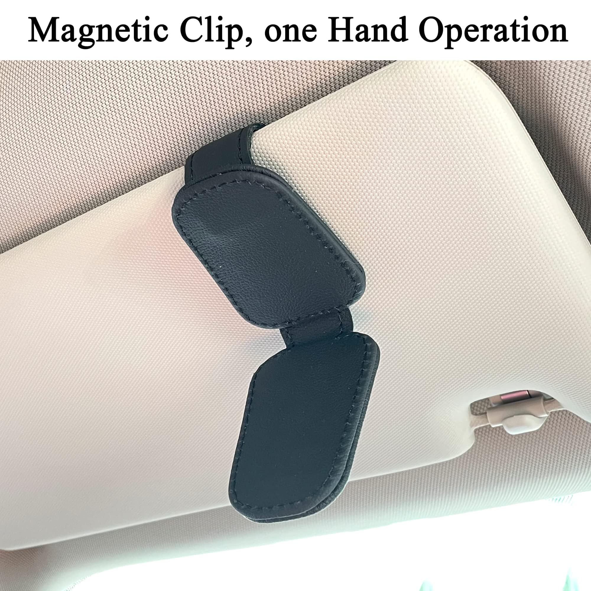 KIWEN Sunglasses Holders for Car Visor, Magnetic Leather Glasses Eyeglass Clip f - KIWEN Official Product View 2