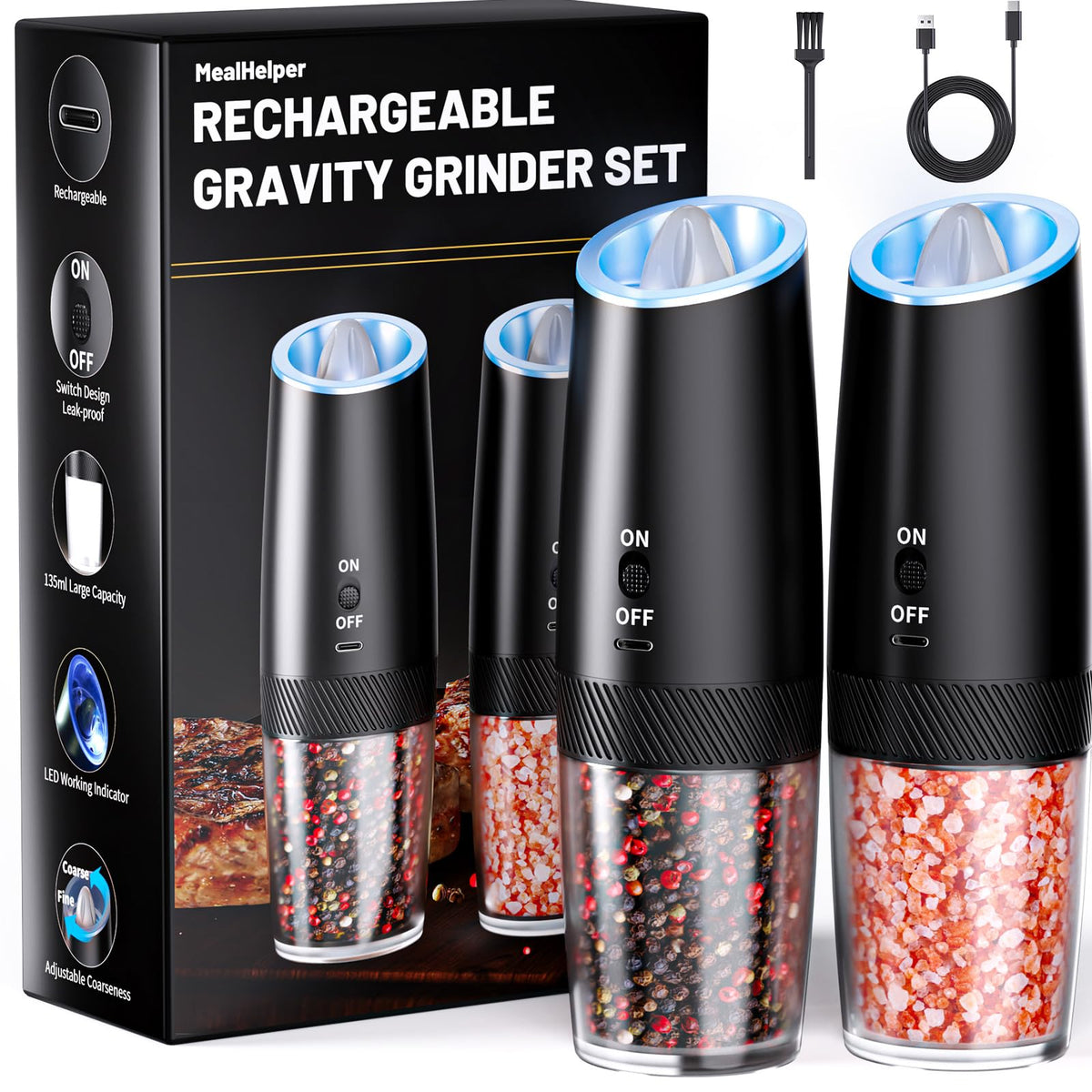 MealHelper Rechargeable Gravity Electric Salt and Pepper - MealHelper Official Imagery - 1