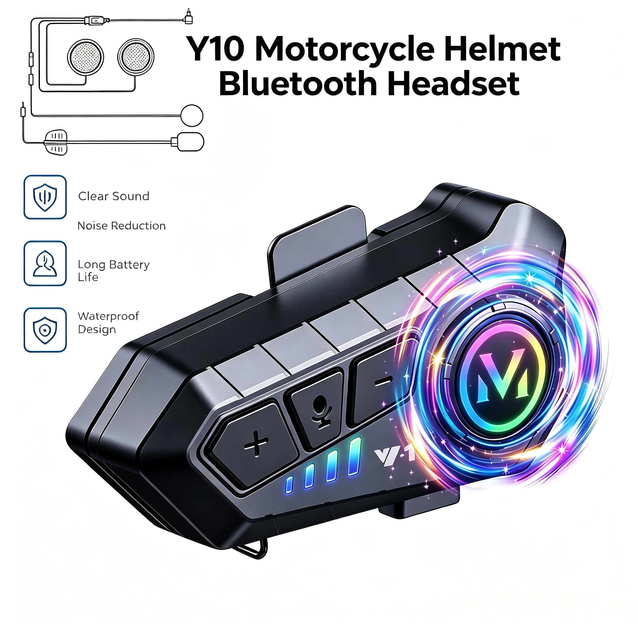 BTQILEYOO Y10 Motorcycle Helmet Bluetooth Headset, Bluetooth 5.3 by BTQILEYOO - Angle View 8