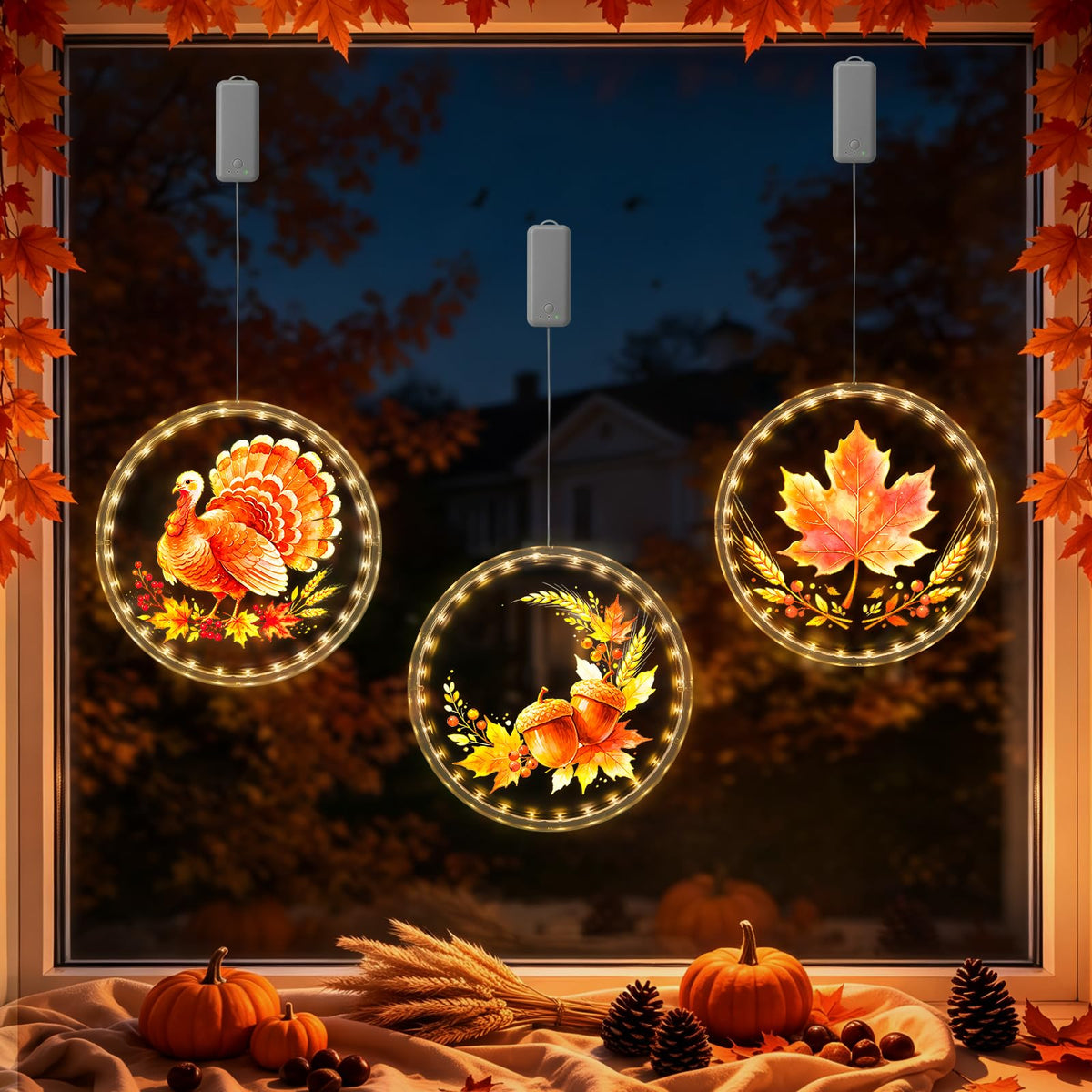 3 Pack Rechargeable Fall Decor Window Lights 4 6 12H Timer - YTKIH Official Imagery - 8