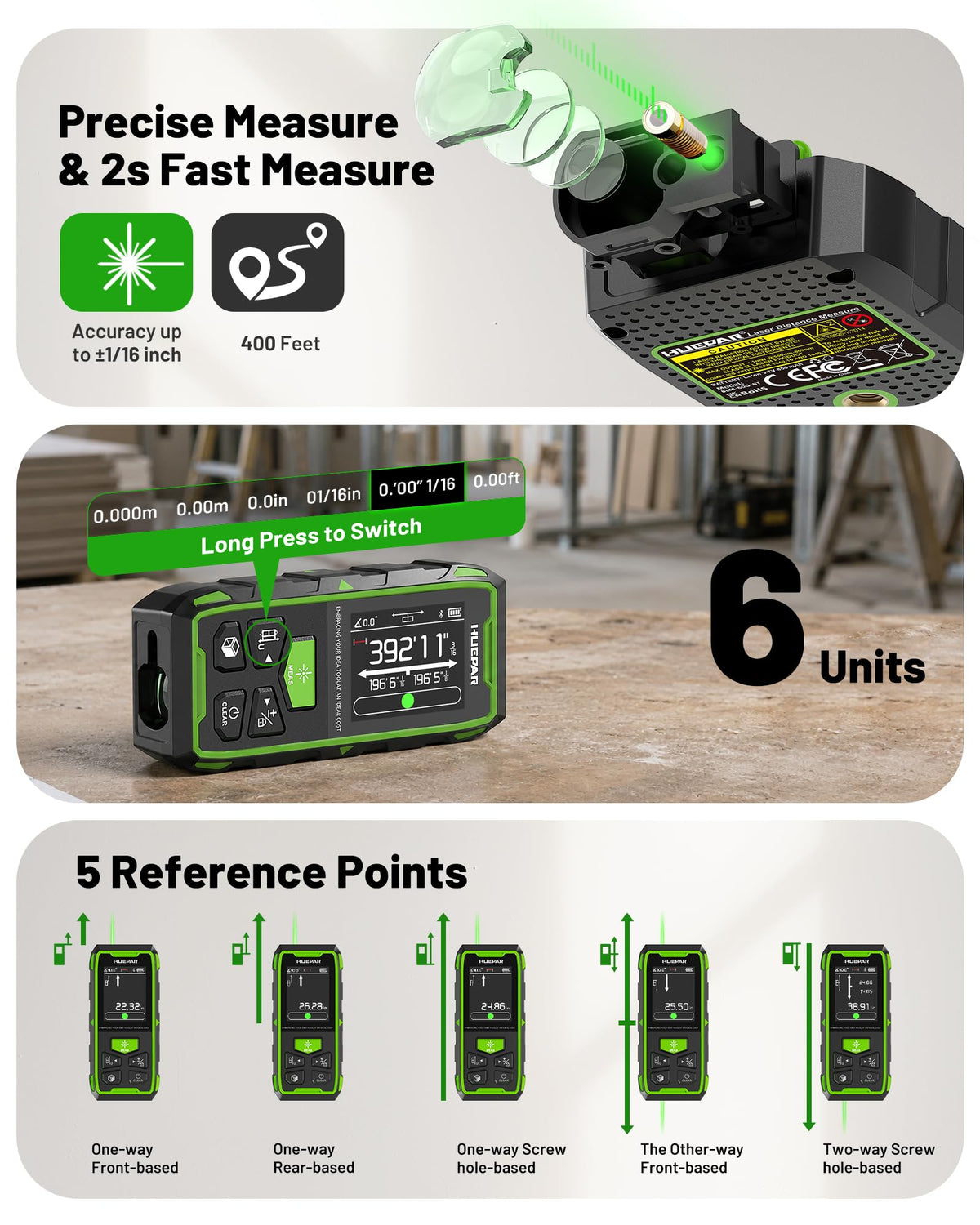 Huepar 2026 Upgraded Dual Laser Measuring Tool 395Ft Phone - Huepar Official Imagery - 6