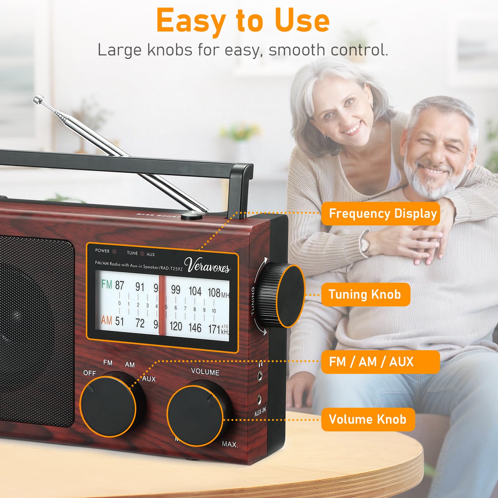 Veravoxes AM/FM Radio – Bass Control & Dual Power