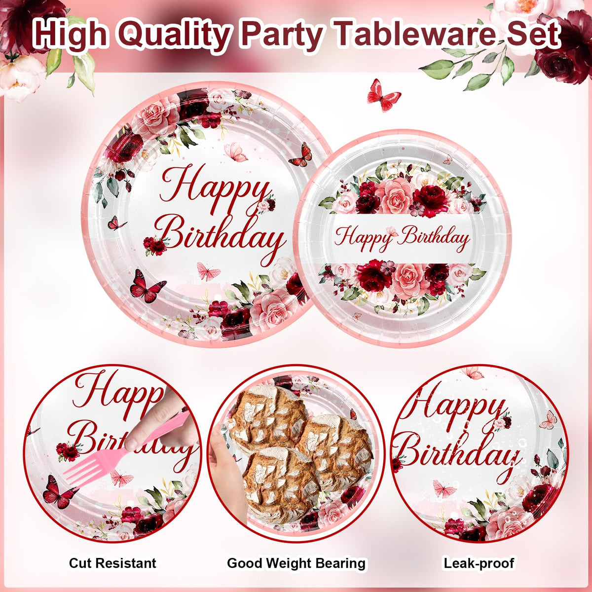 168 PCS Burgundy Birthday Party Decorations Rose Gold Floral - Avezano Official Imagery - 5