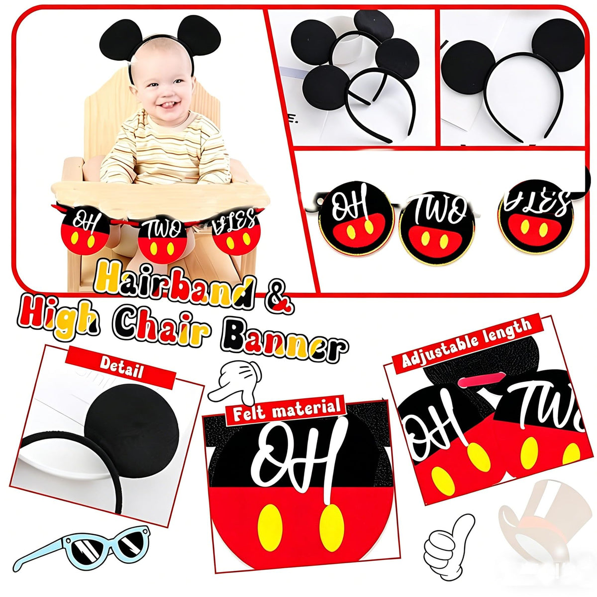 132pcs Oh Twodles Birthday Party Supplies Boy Red Mouse 2nd - Yusino Official Imagery - 7