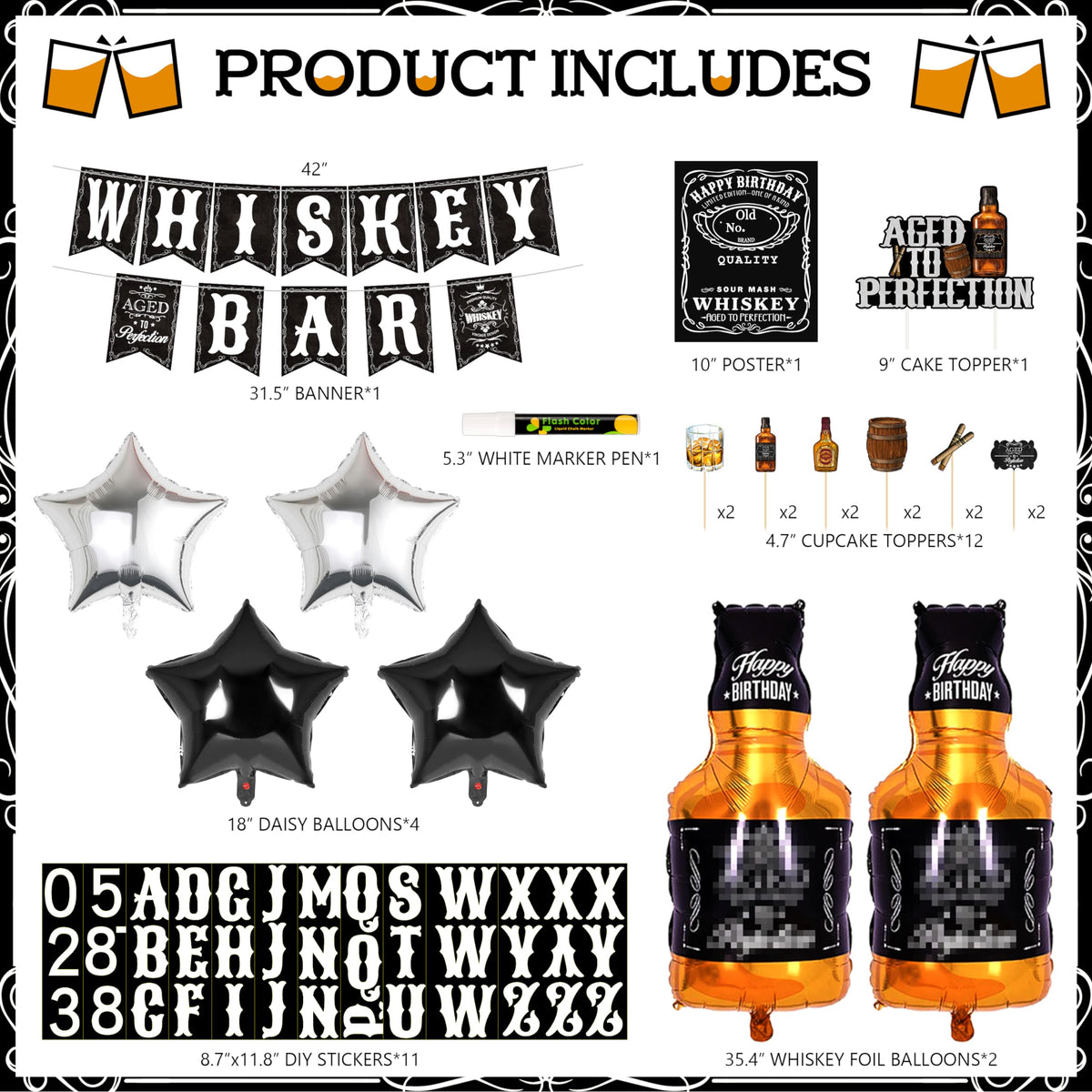 Whiskey Birthday Decorations for Men Aged to Perfection - BORAMDO Official Imagery - 3