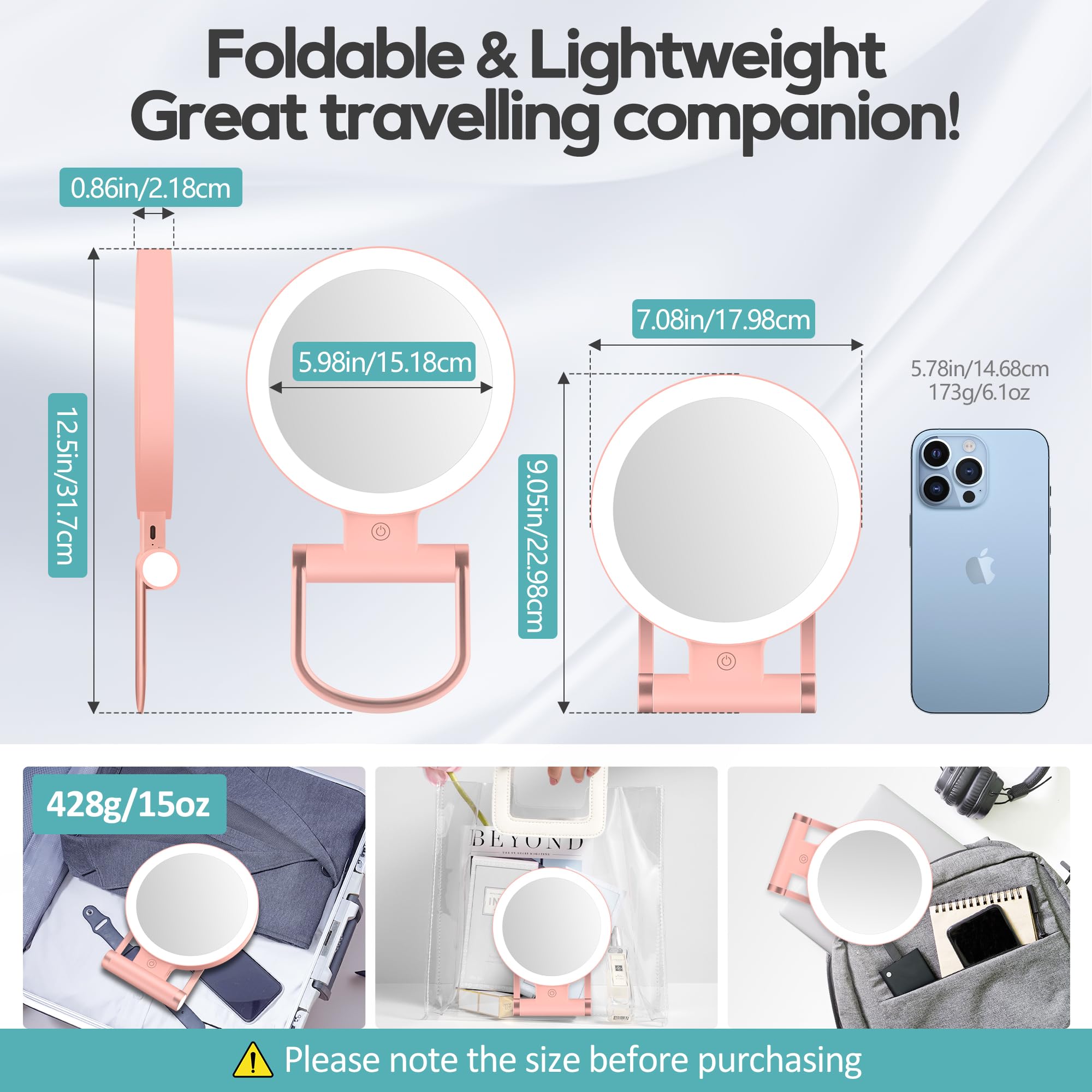 B Beauty Planet Magnifying Mirror with Light 30X, Double-Sided 1X/30X Magnifying - B Beauty Planet Official Product View 2