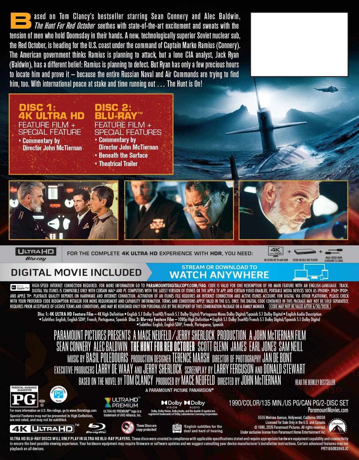The Hunt For Red October - Sean Connery     
       			(Actor),  
       	 
	            
		   Alec Baldwin     
       			(Actor) 
       	          Rated:      PG           Format: Blu-ray Official Imagery - 4