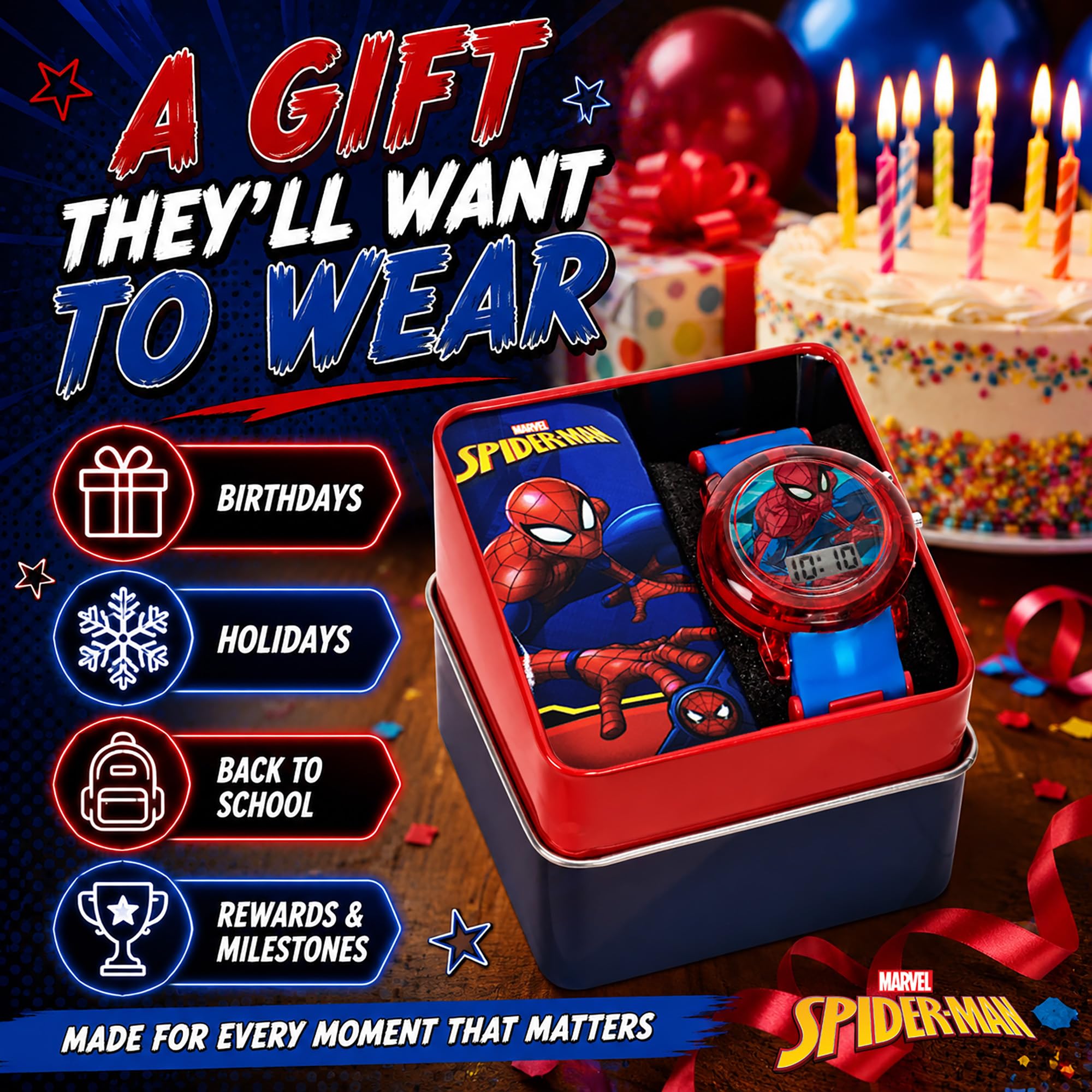 Marvel Spider-Man Kids' LCD Watch – Flashing LED Bullet Band, Digital - View 6