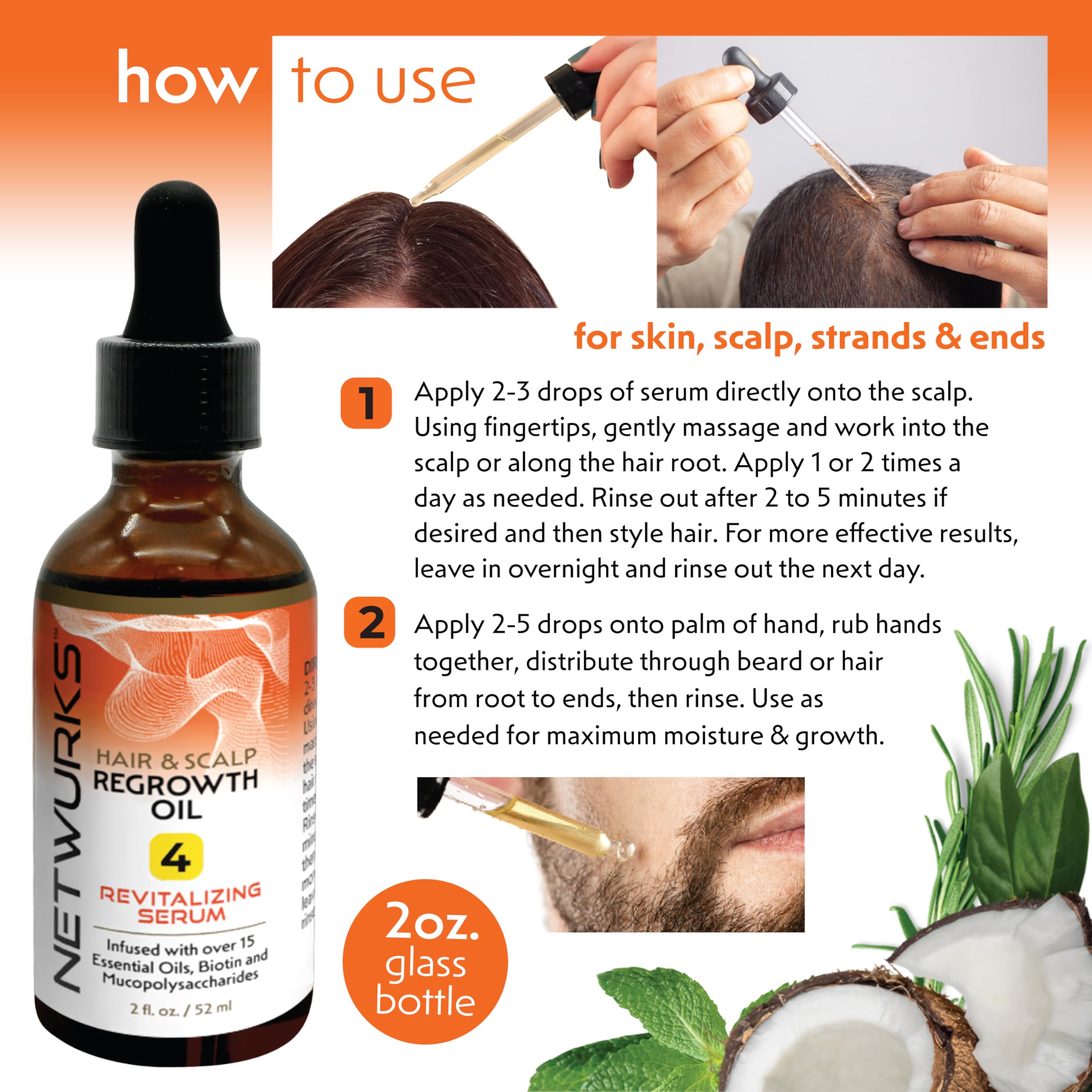Netwurks Hair & Scalp Bonding Oil | Repairs & Moisturizes Hair Structure with Essential Oils | Promotes a Healthier Scalp & Hair Growth | 2 Oz