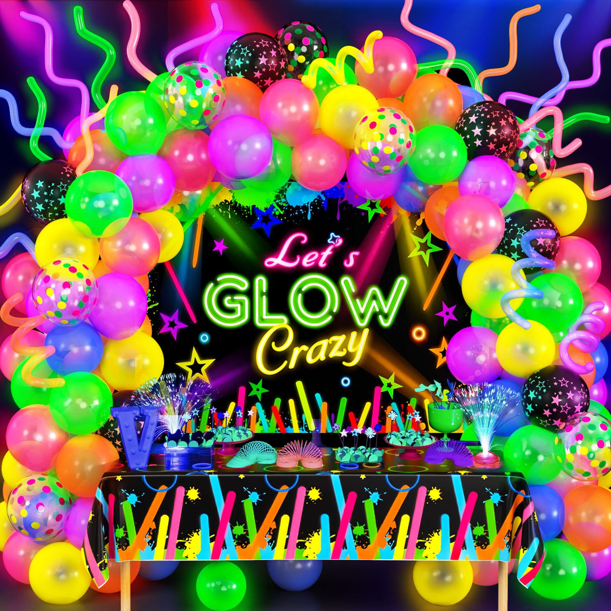 SNLN 161Pcs Neon Party Decorations Glow in the Dark Birthday - SNLN Official Imagery - 1