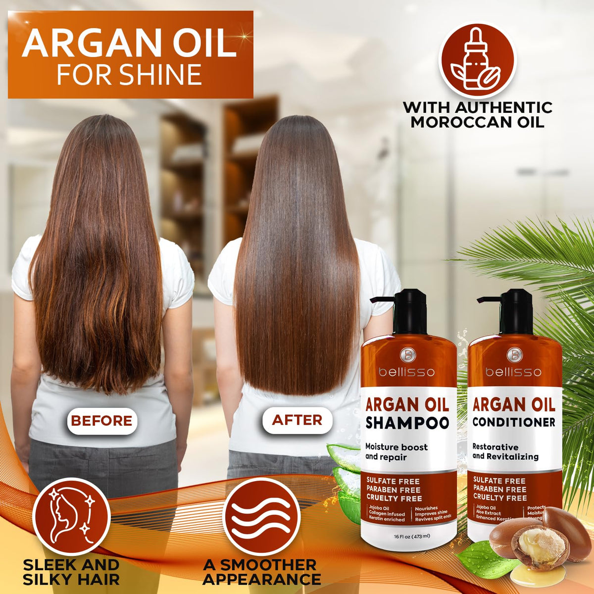 Moroccan Argan Oil Shampoo and Conditioner Set - BELLISSO Official Imagery - 3