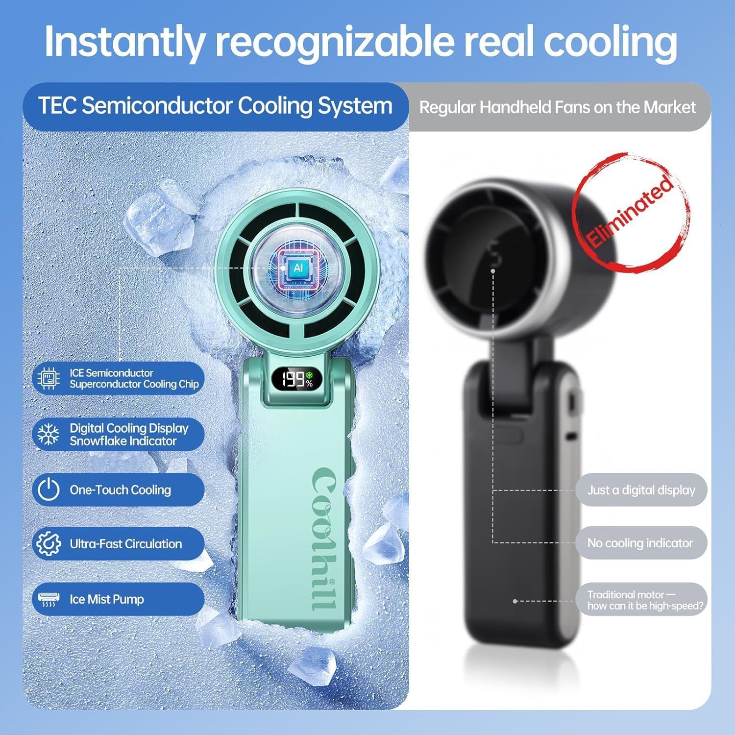 Coolhill Pro Handheld Portable Fan with Turbo Cooling 199-Speed 5 by Coolhill - Angle View 8