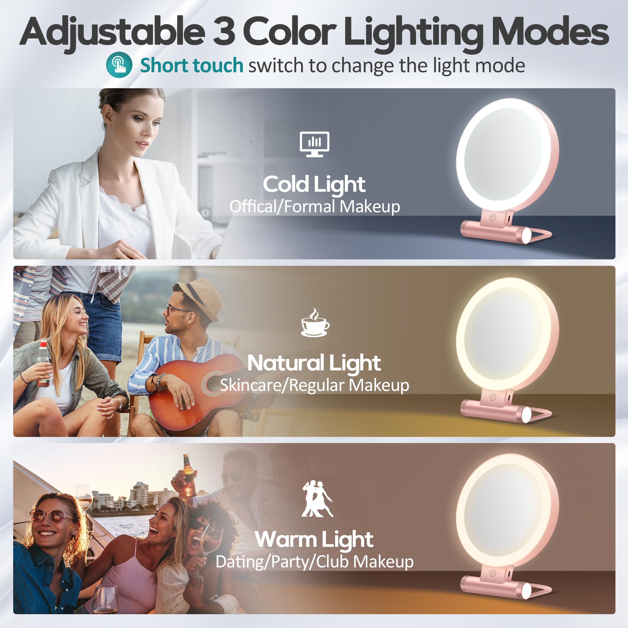 B Beauty Planet Magnifying Mirror with Light 30X, Double-Sided 1X/30X Magnifying - B Beauty Planet Official Product View 3