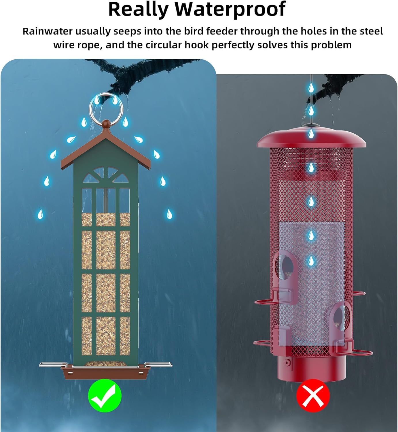 VYHAG metal bird feeder for outdoor hanging, waterproof and rust-resistant with a decorative bird design.