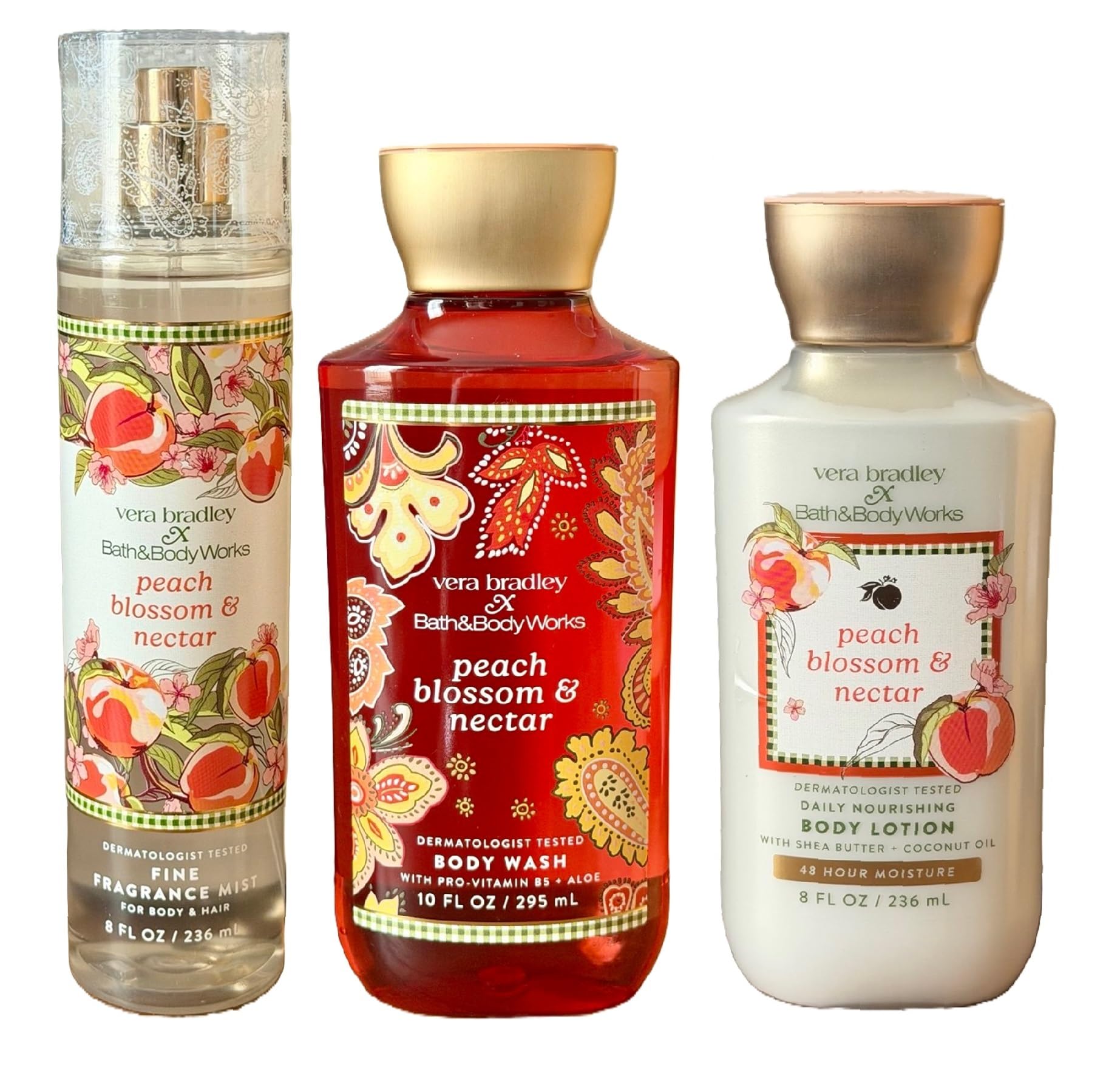 Bath and Body Works Peach Blossom and Nectar 3 Piece Body Care - Product Imagery