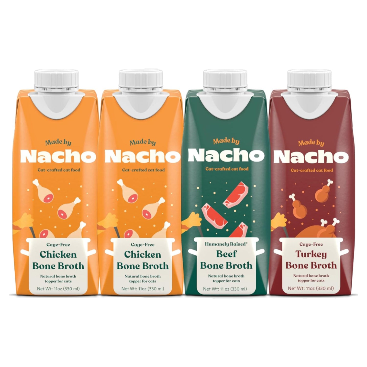 Made by Nacho Bone Broth Cat Food Topper in a jar, designed to improve hydration and appeal to picky cats.