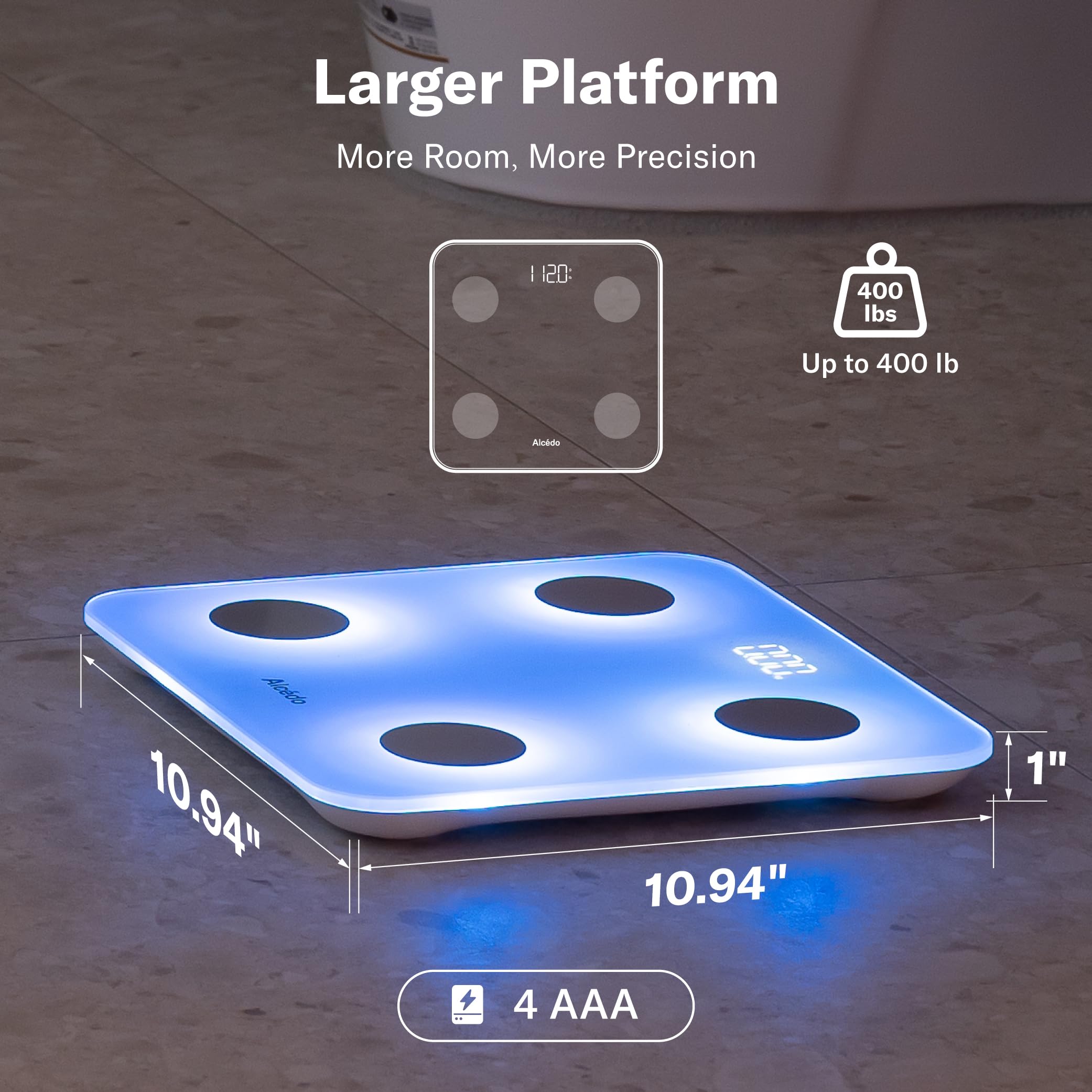 Alcedo Smart Body Fat Scale, Color-Changing Scale, Bluetooth, Whi - Alcedo Official Product View 10