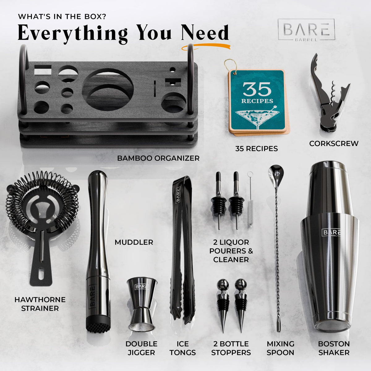 BARE BARREL Mixology Bartender Kit Bar Set - Bare Barrel Official Imagery - 5
