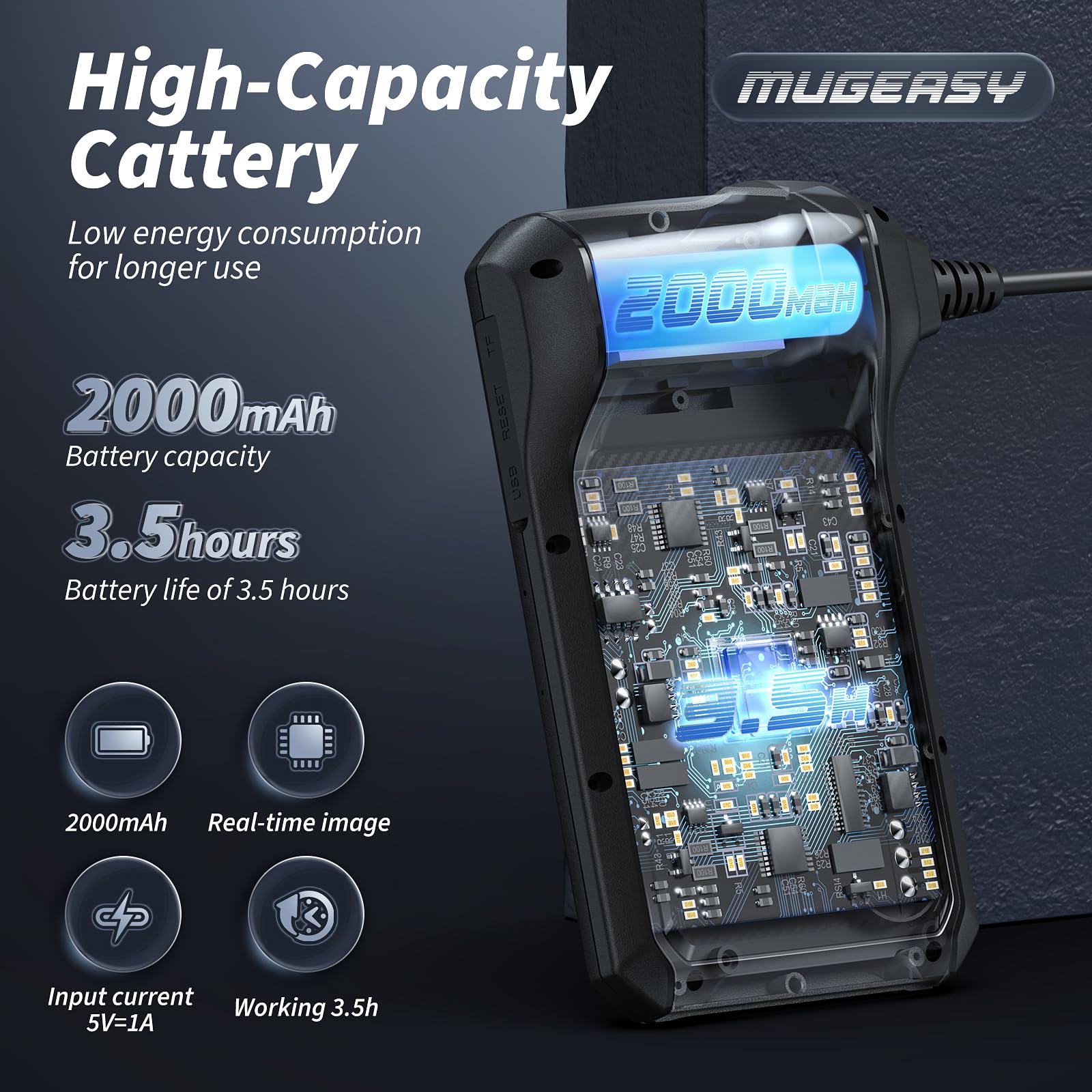 MugEasy Endoscope Camera with Light, Inspection Borescope Camera by MugEasy - Angle View 4