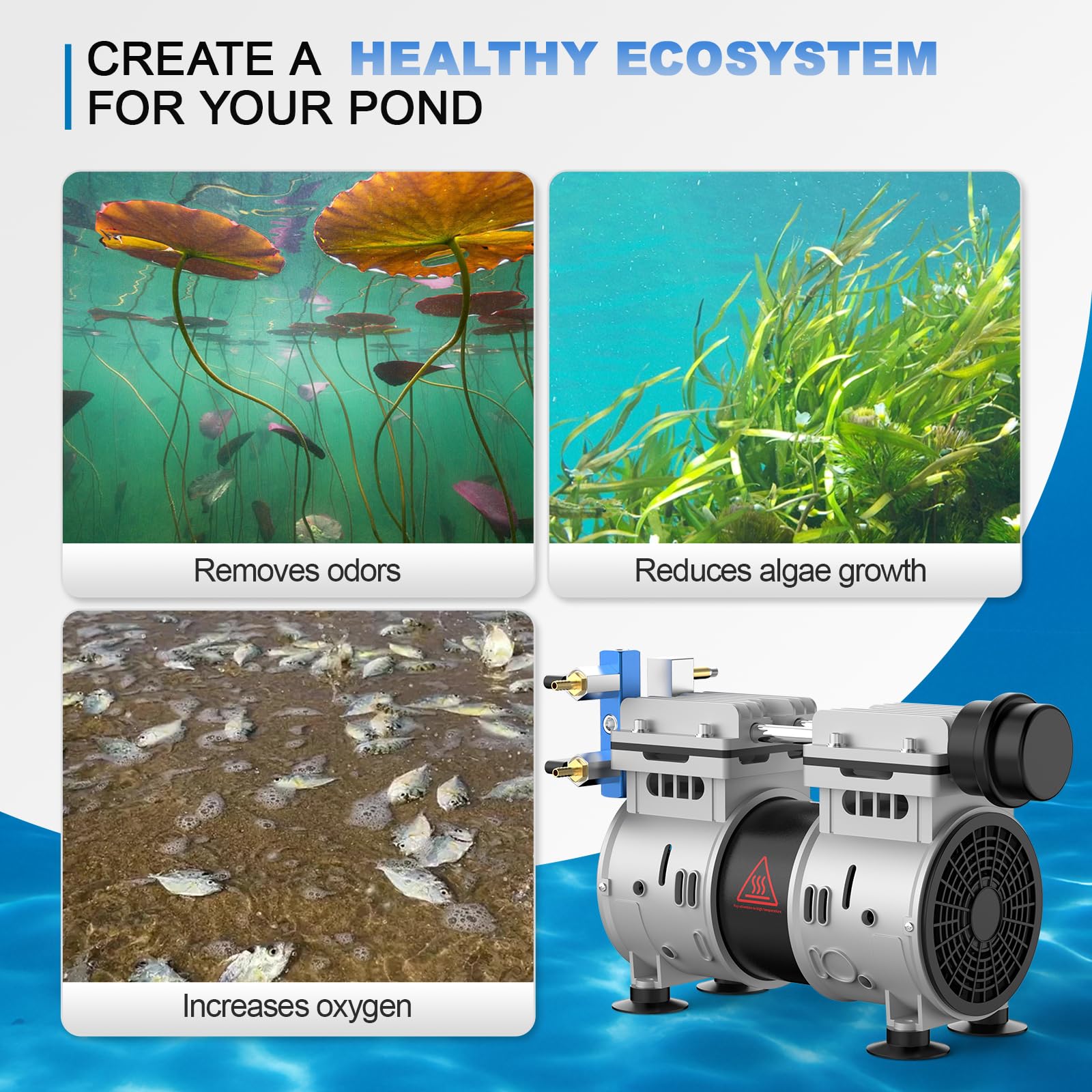 AZZUNOX 8.2CFM Pond Aerator Pump, Pond & Lake Aeration System for - AZZUNOX Official Product View 7