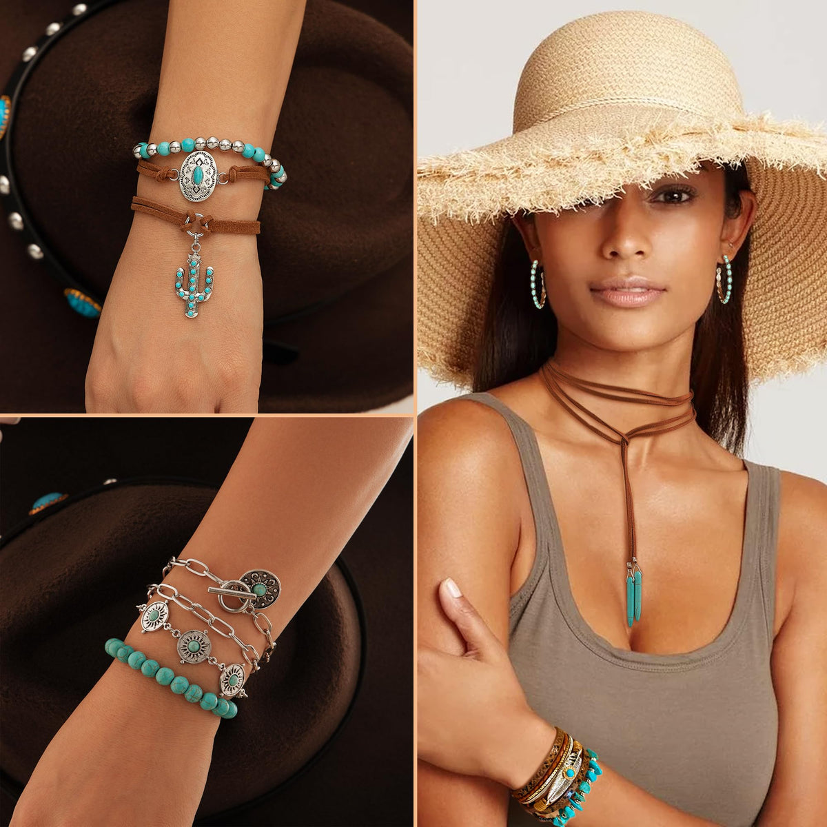 FEYIR Bohemian Turquoise Jewelry Set for Women Boho - FEYIR Official Imagery - 6