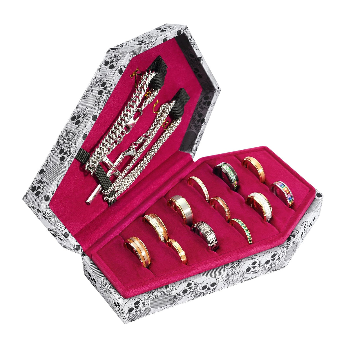 Mens Velvet Ring Box Organizer Coffin Shape Unisex Storage - King Will Official Imagery - 5