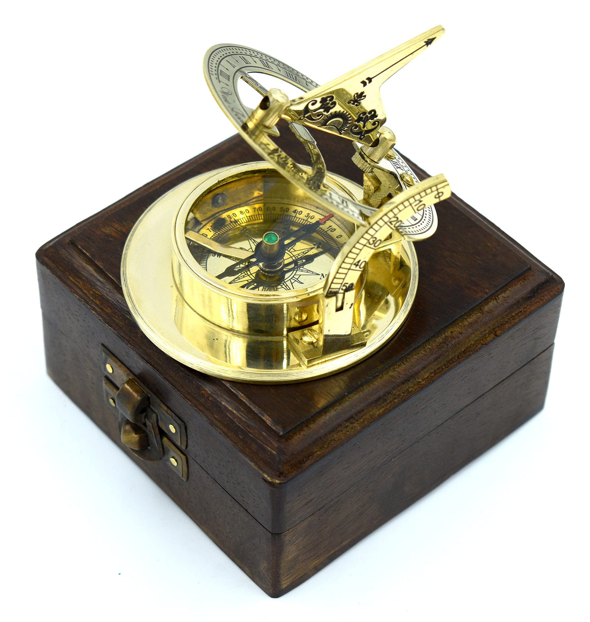 SARA NAUTICAL Antique Brass Sundial Compass Sundial Clock in - SARA NAUTICAL Official Imagery - 6
