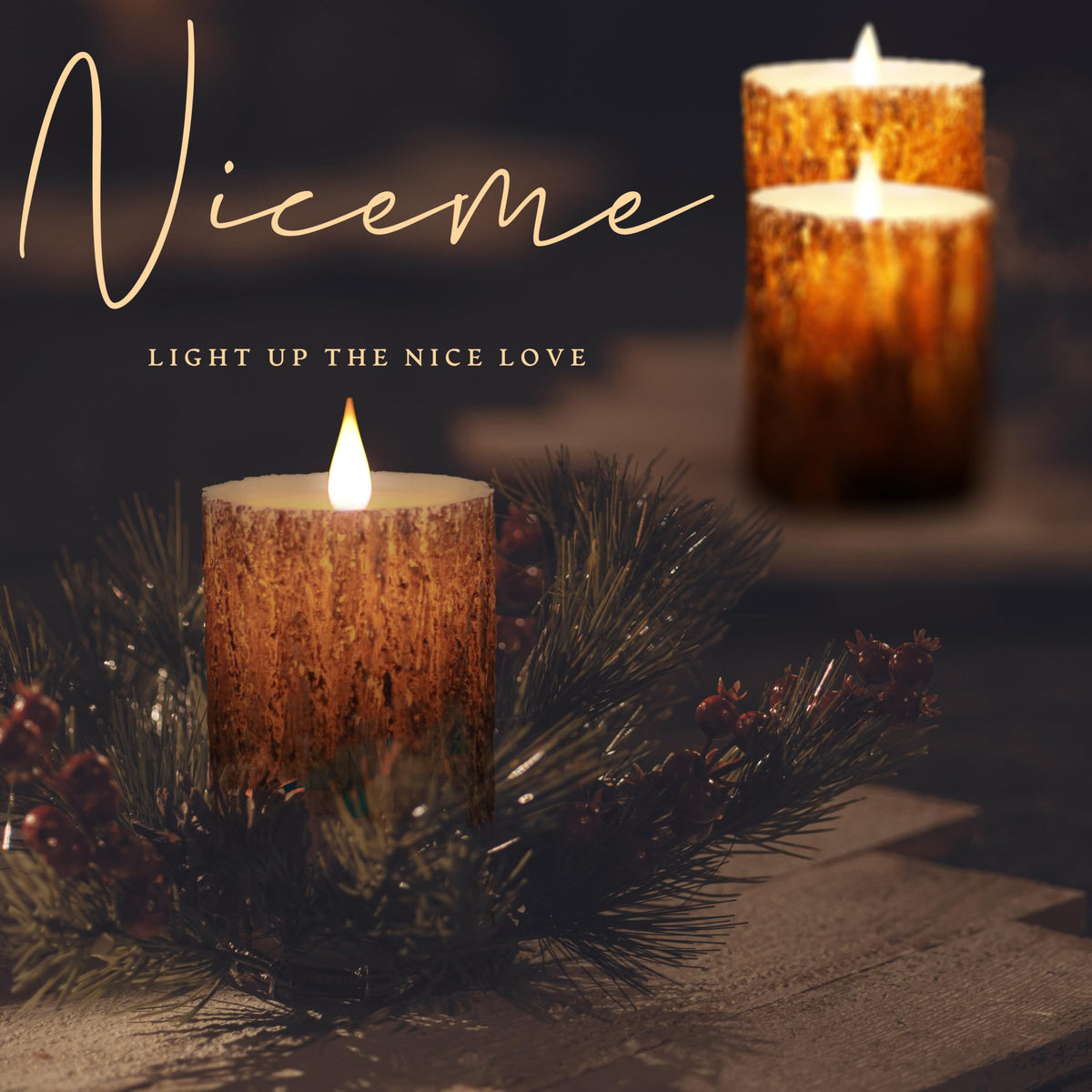 NICEME Rechargeable LED Pine Bark Flameless Candles with - NICEME Official Imagery - 5