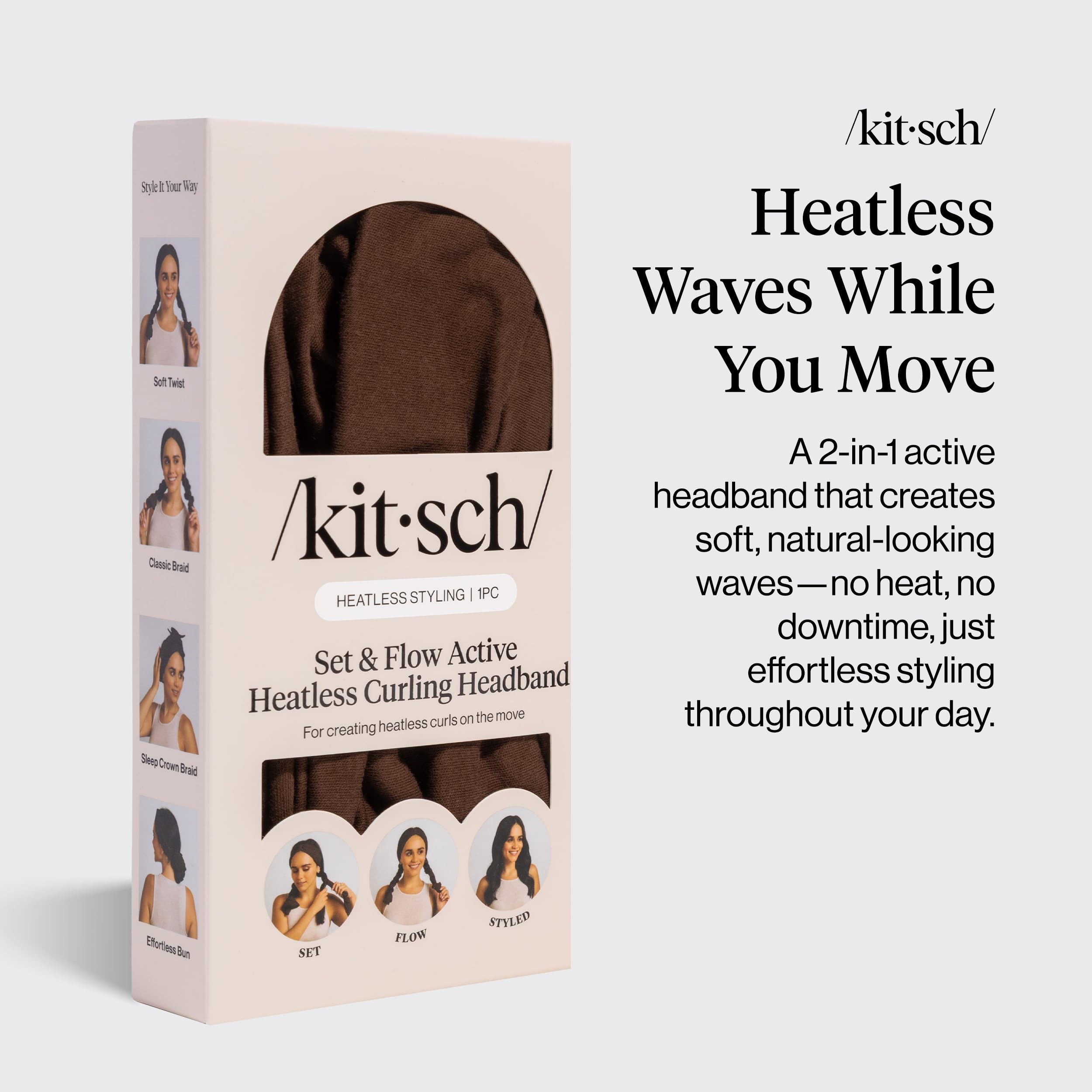 Kitsch Set & Flow Active Heatless Curling Headband For Women - Brown, 1pc - Elefair Tech Official Product View 3