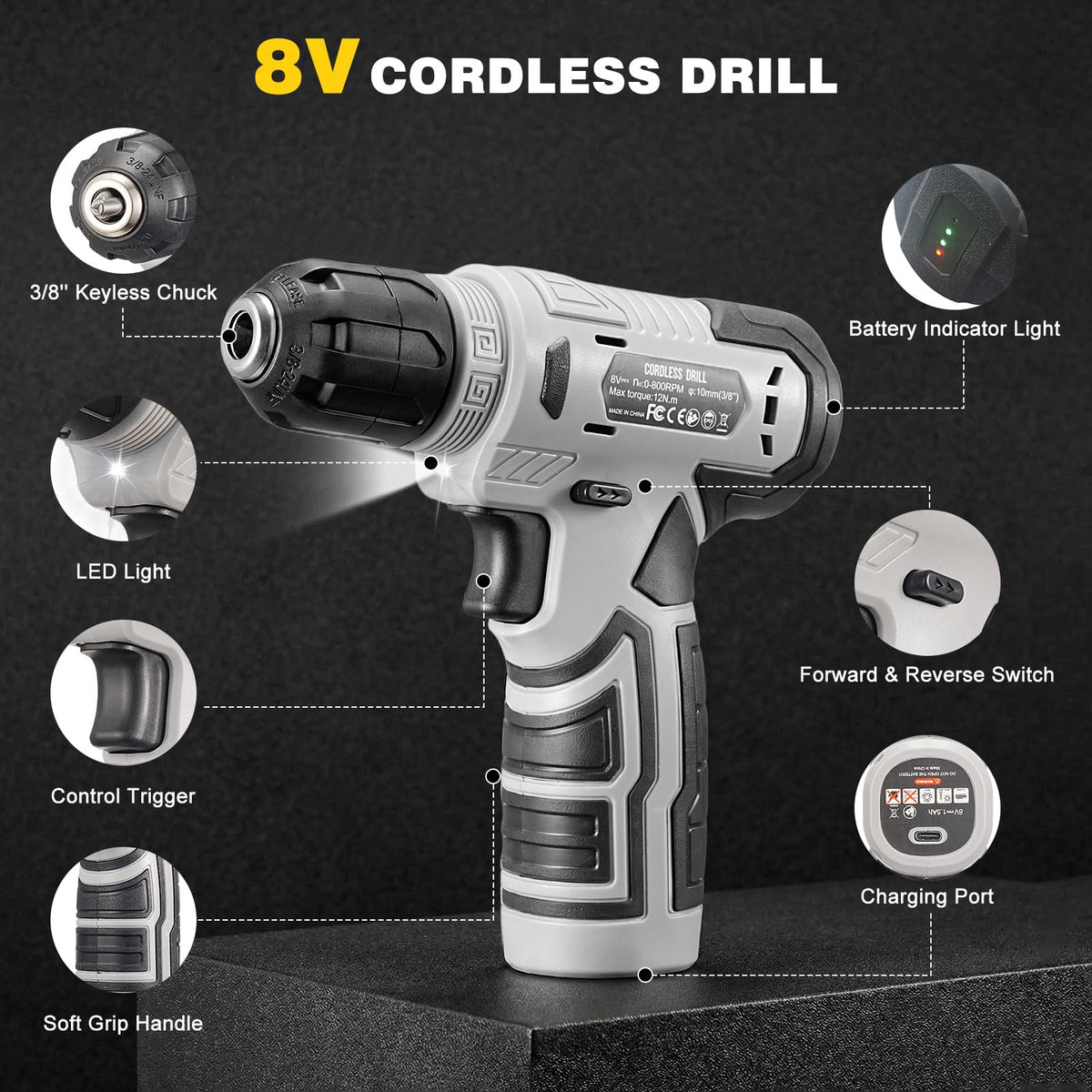 157 Piece Tool Set 8V Cordless Drill Set Hand Tool Kit for - SOARFLY Official Imagery - 4
