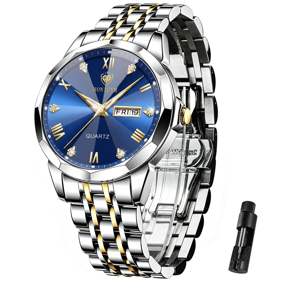 Mens Watches Chronograph Stainless Steel Business Dress - HONIGEM Official Imagery - 1