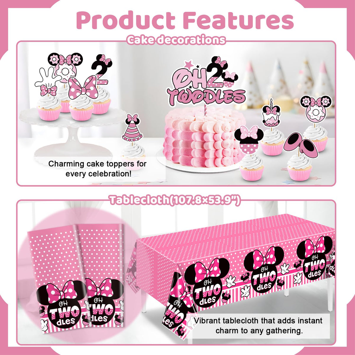 247 Pcs Oh Twodles Birthday Party Supplies Girl Happy 2nd - XSOOH Official Imagery - 5