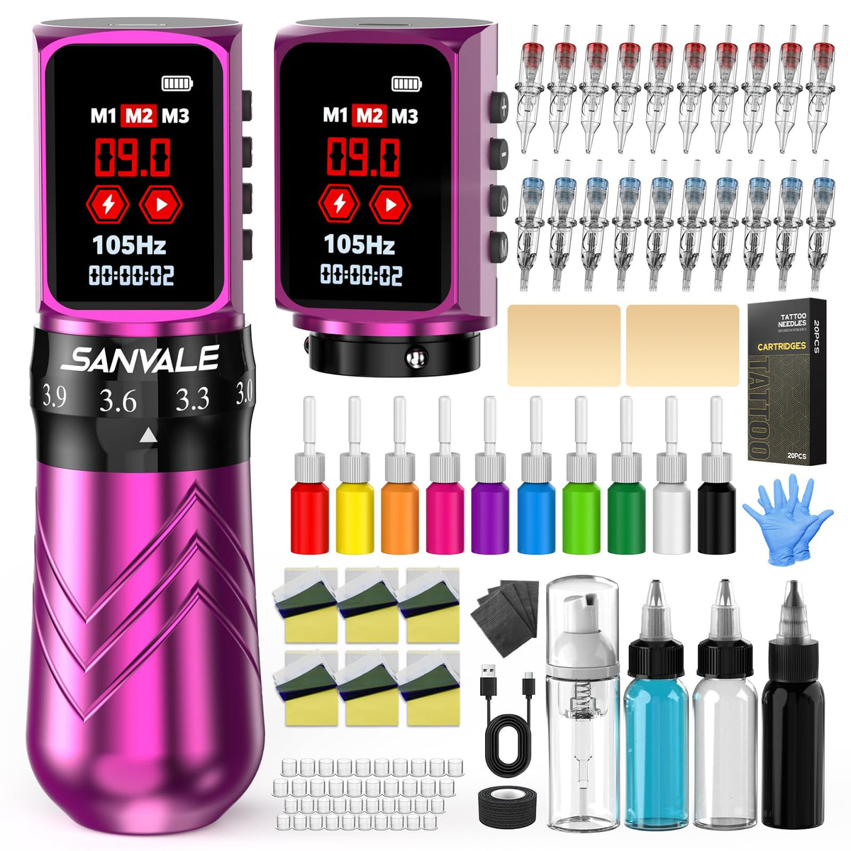 Wireless Tattoo Kit with 2pcs 2300mAh Batteries Adjustable - SANVALE Official Imagery - 2