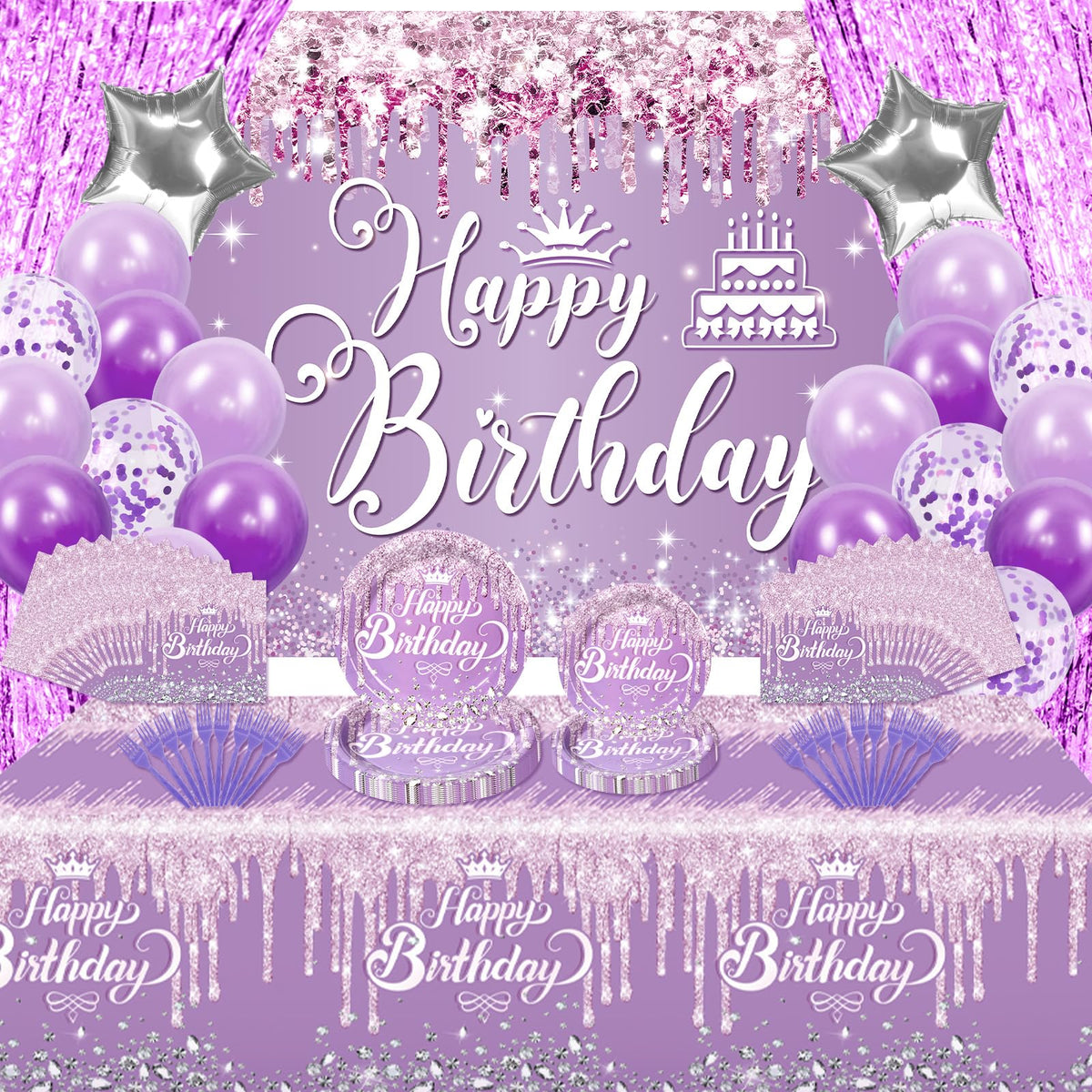 116 Pcs Purple Silver Birthday Decorations for Women Girls - Wayyogh Official Imagery - 1