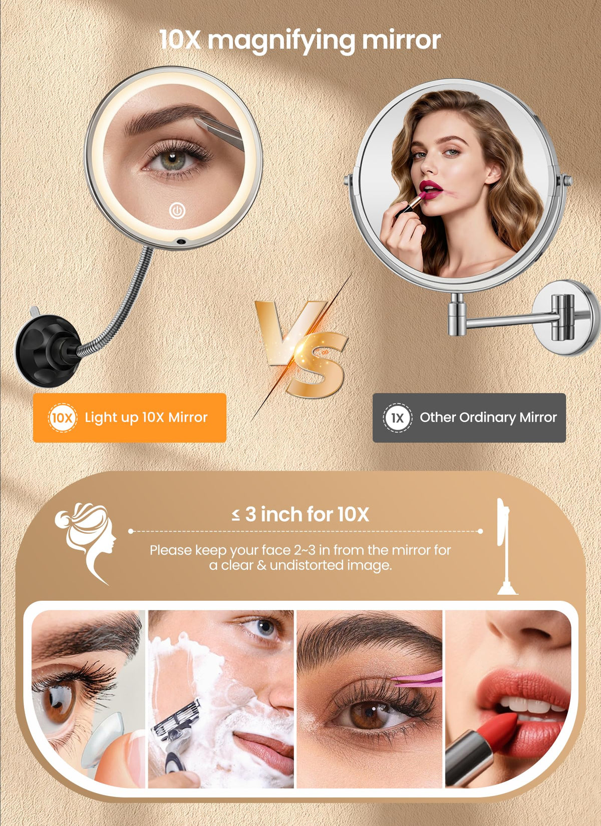 10x Makeup Mirror with Lights Flexible Magnifying Mirror 3 - Brightown Official Imagery - 4