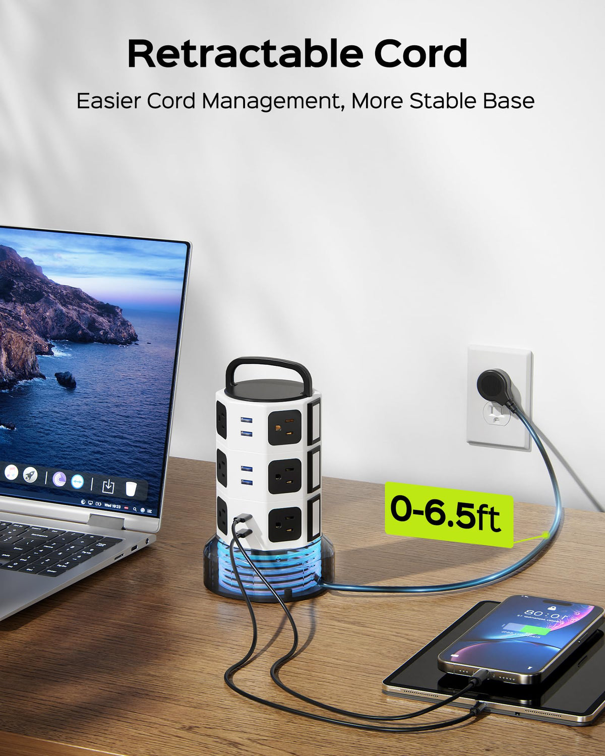 JACKYLED Power Strip Tower Surge Protector 12 AC 6 USB 1050J - JACKYLED Official Imagery - 4